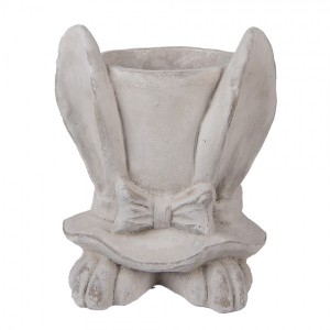 Šedý antik cementový květináč králičí uši s kloboukem L - 20*20*25 cm