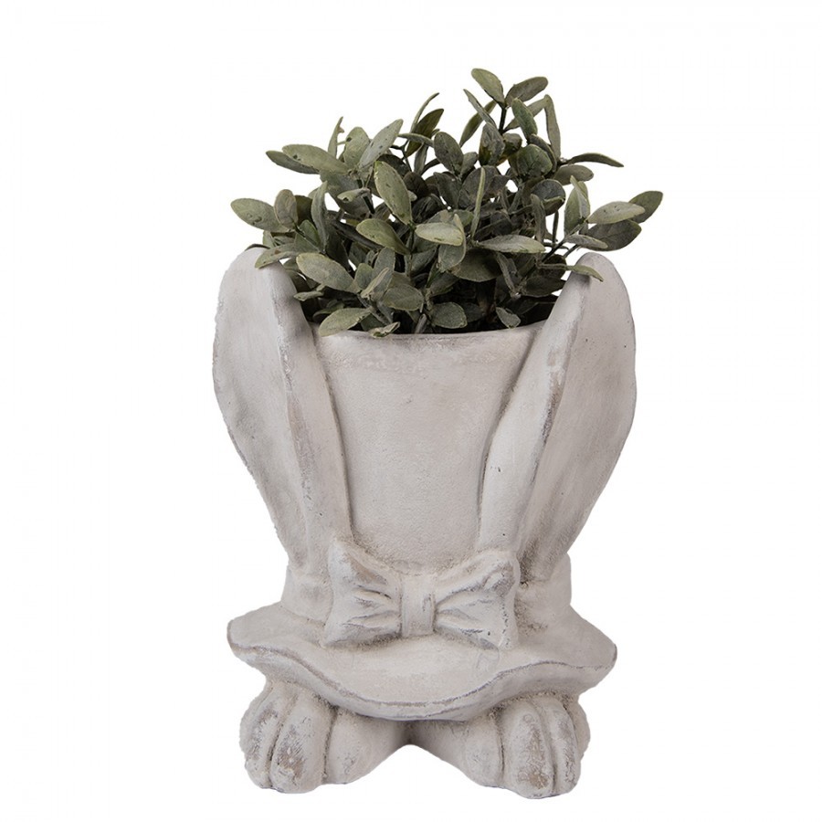 Šedý antik cementový květináč králičí uši s kloboukem L - 20*20*25 cm