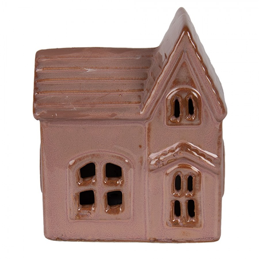 Hnědo-růžový keramický svítící LED domek - 10*6*11 cm Clayre & Eef Hnědo-růžový keramický svítící LED domek - 10*6*11 cm Clayre & Eef