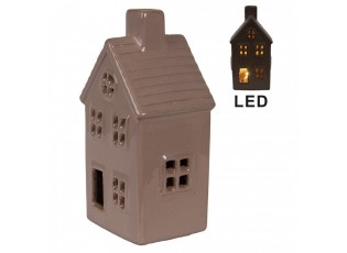 Hnědý keramický svítící LED domek - 8*6*15 cm