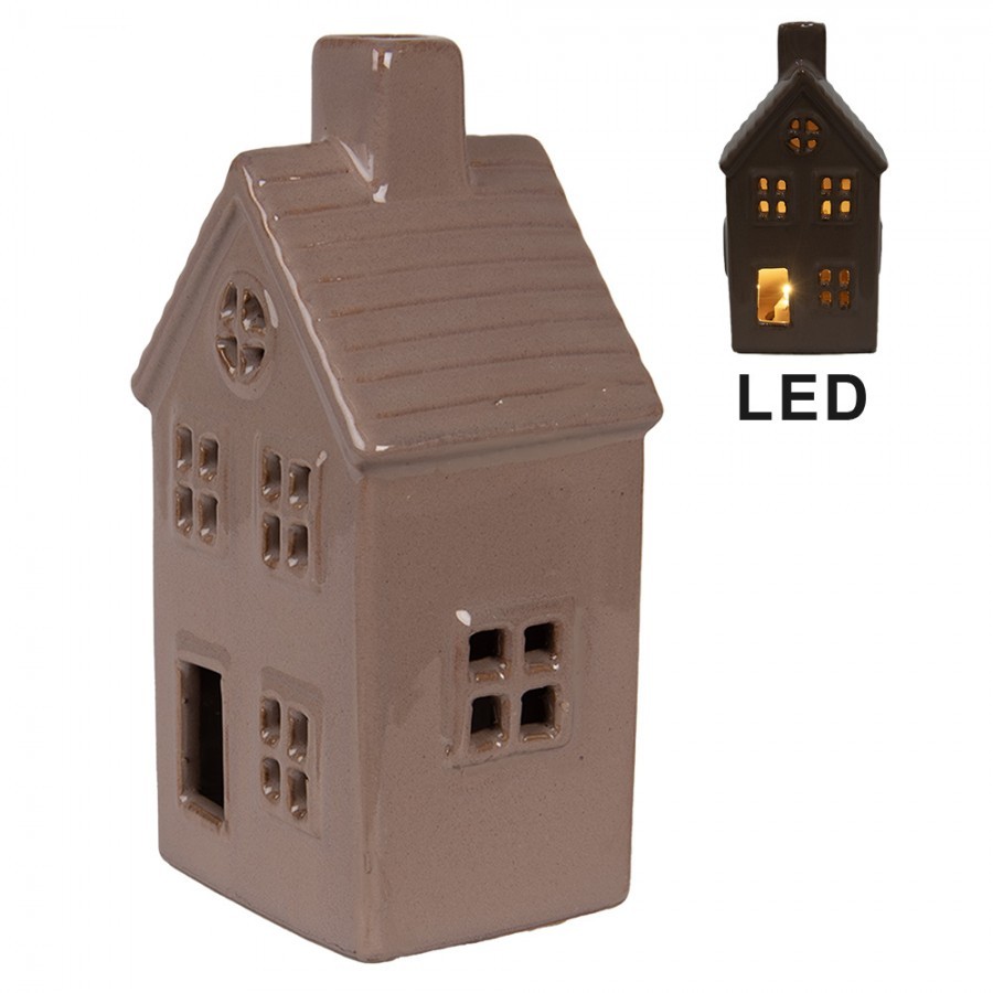 Hnědý keramický svítící LED domek - 8*6*15 cm