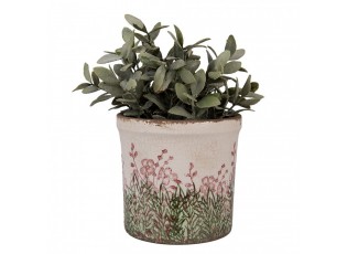 Béžovo-zelený obal na květináč s růžovými květy Rustic Flower M - Ø 15*14 cm