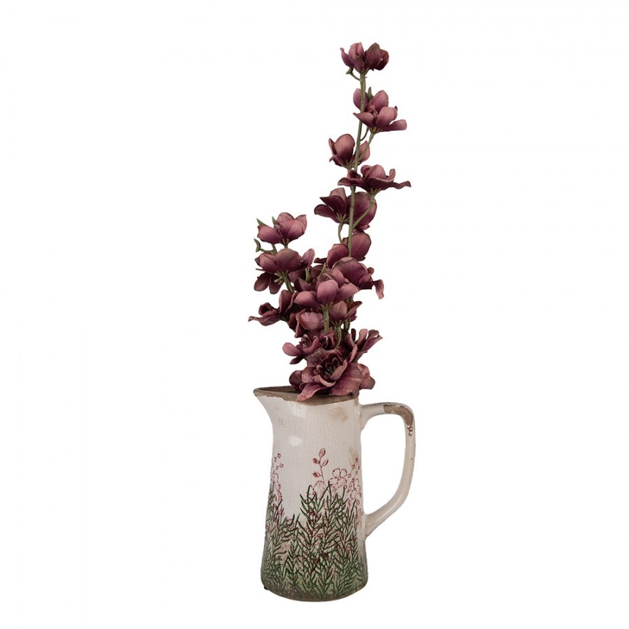Béžovo-zelený dekorační džbán s růžovými květy Rustic Flower M - 16*11*20 cm