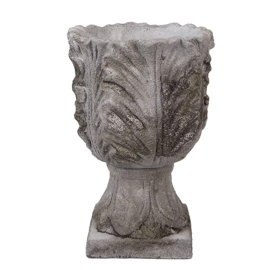 Šedý antik cementový rustikální květináč - Ø 16*24 cm