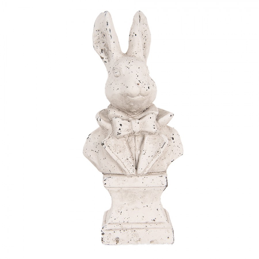 Bílá antik cementová busta králík - 11*8*24 cm
