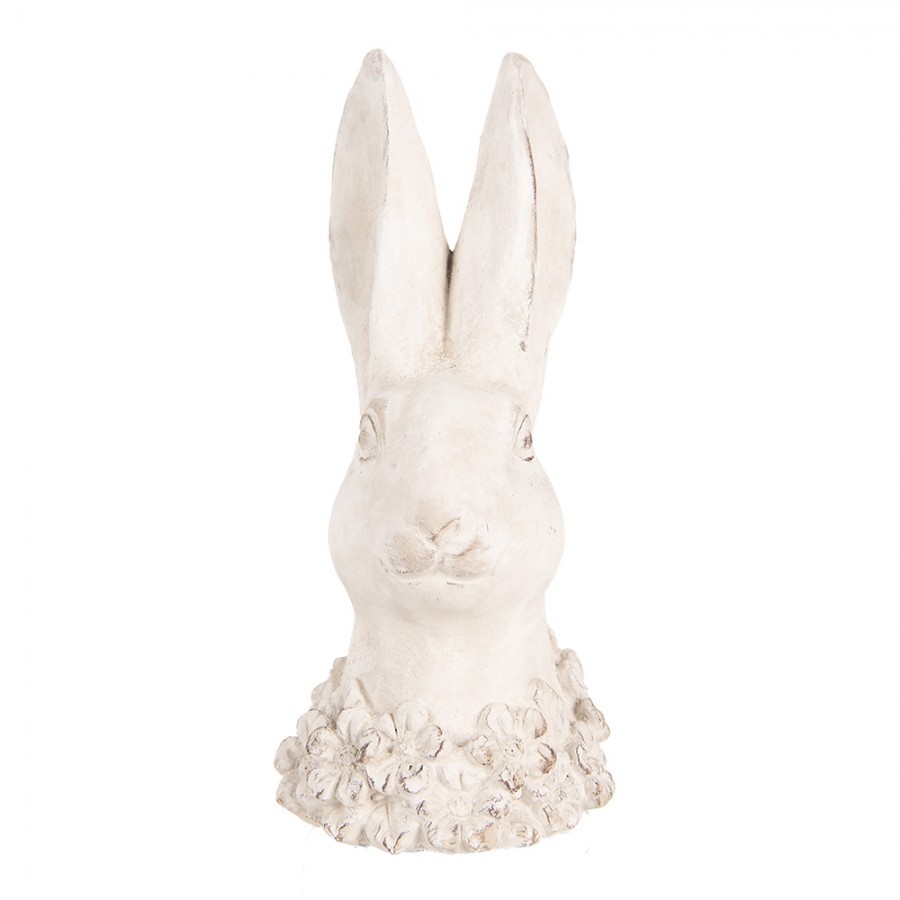 Béžová antik cementová busta králík - 11*11*24 cm