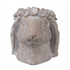 Béžový antik cementový květináč hlava králík - 16*18*18 cm
