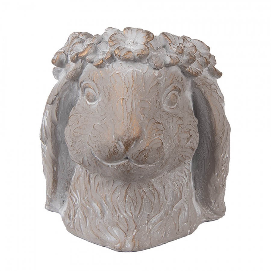 Béžový antik cementový květináč hlava králík - 16*18*18 cm