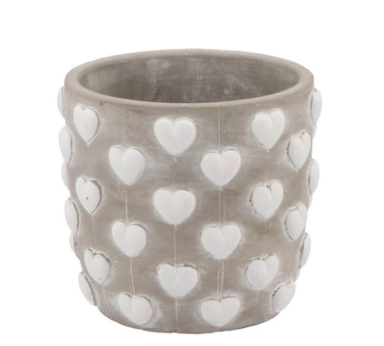 Šedý antik cementový obal se srdíčky Love Amore - Ø 12*11 cm