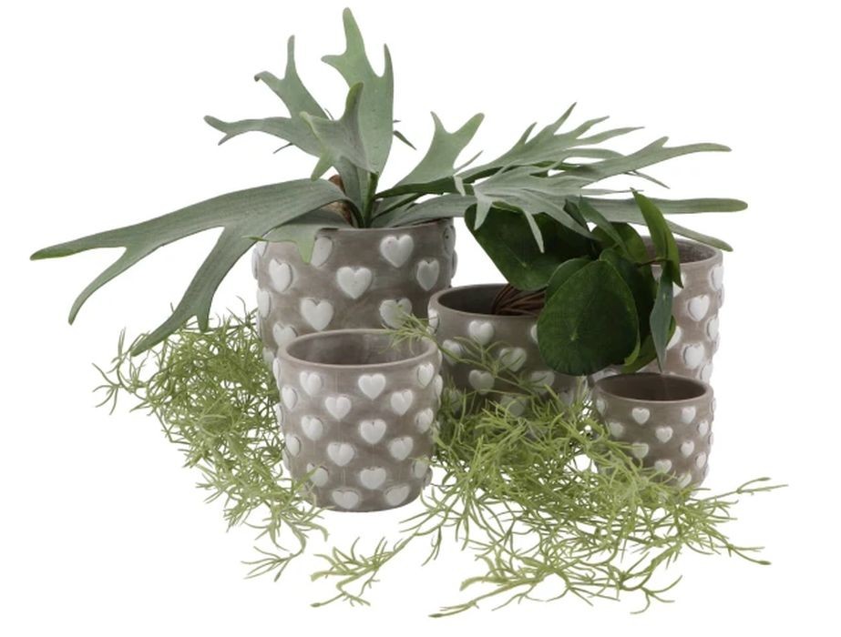 Šedý antik cementový obal se srdíčky Love Amore - Ø 17*16 cm