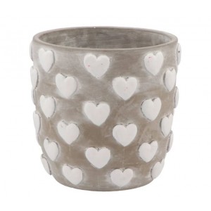 Šedý antik cementový obal se srdíčky Love Amore - Ø 17*16 cm