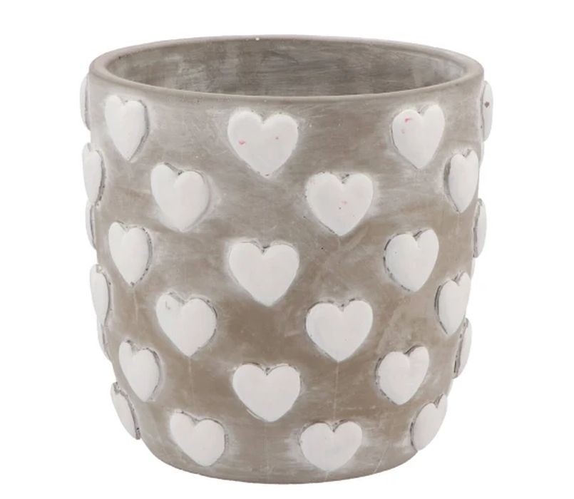 Šedý antik cementový obal se srdíčky Love Amore - Ø 17*16 cm