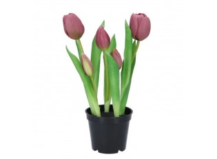 5ks světle fialový realistický tulipán Tulips v květináčku - Ø 8*7/ 26 cm