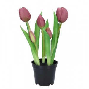 5ks světle fialový realistický tulipán Tulips v květináčku - Ø 8*7/ 26 cm