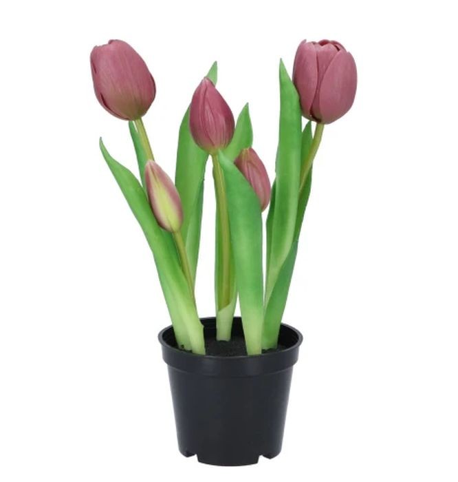 5ks světle fialový realistický tulipán Tulips v květináčku - Ø 8*7/ 26 cm
