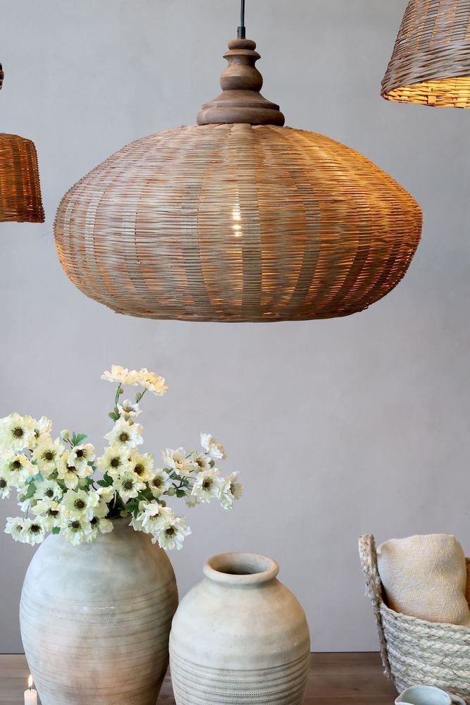 Přírodní dřevěné světlo s ratanovým stínidlem Roellie - Ø 62*46 cm/ E27/ 25W