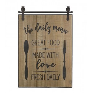 Hnědá kovovo-dřevěná nástěnná cedule The Daily Menu – 38*2*57 cm