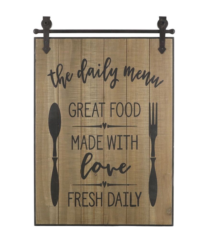 Hnědá kovovo-dřevěná nástěnná cedule The Daily Menu – 38*2*57 cm