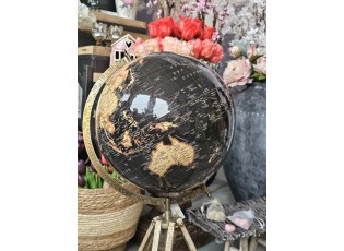 Černý dekorativní glóbus na dřevěné trojnožce Globe - 31*31*71 cm