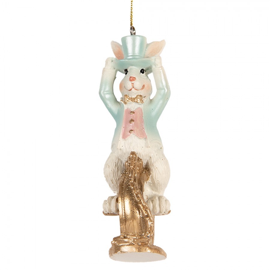 Easter Pendant Rabbit 4x4x10 Cm White Plastic - 4*4*10 cm