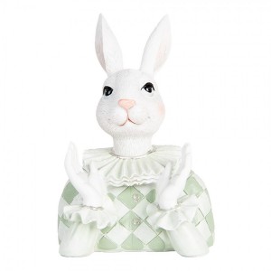 Dekorace busta bílý králík v zeleném obleku - 11*10*16 cm