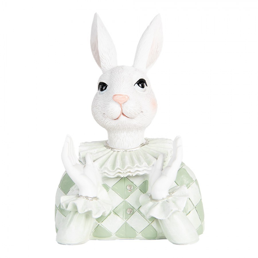 Dekorace busta bílý králík v zeleném obleku - 11*10*16 cm
