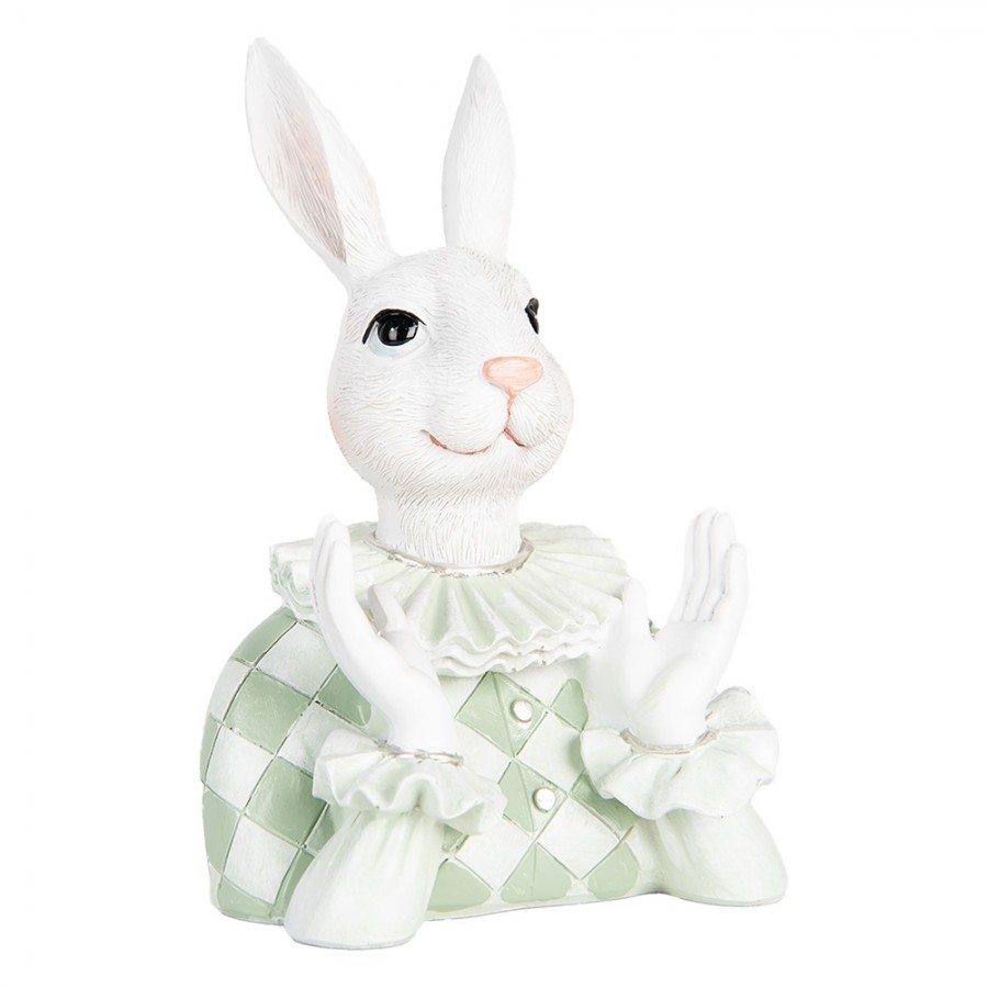 Dekorace busta bílý králík v zeleném obleku - 11*10*16 cm