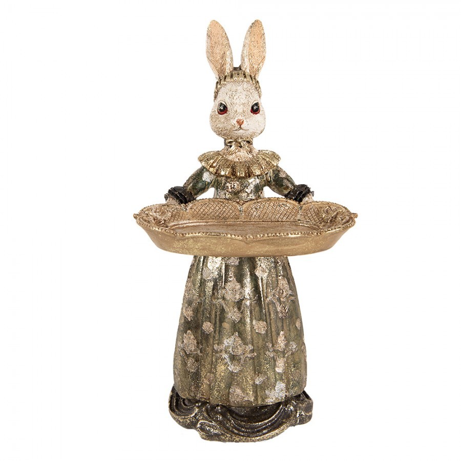 Dekorace figurka králík v zelených šatech s podnosem - 16*15*29 cm