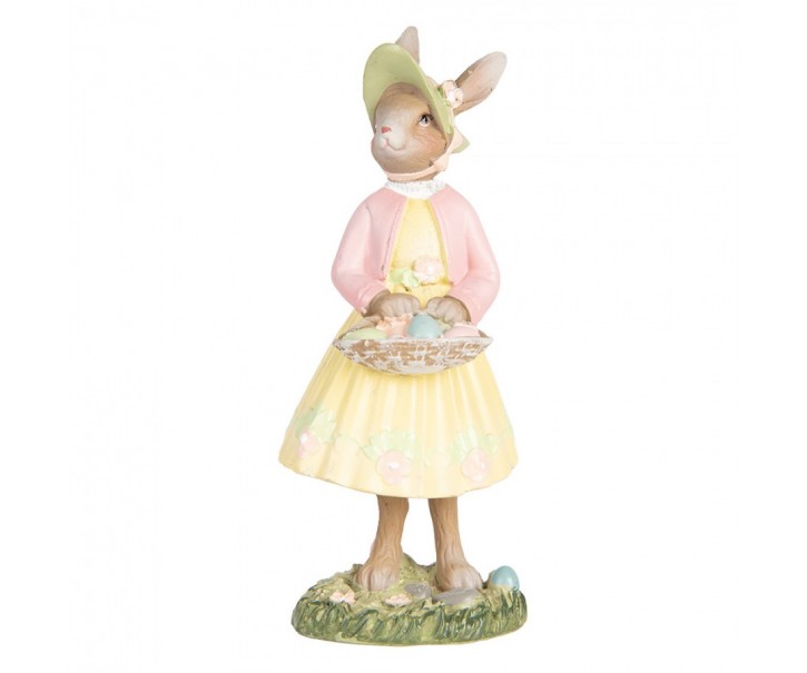 Dekorace králíček v šatech s košíkem vajec - 5*6*12 cm Clayre & Eef