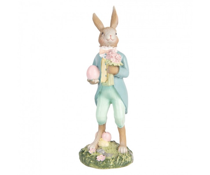 Dekorace králíček s květinami a vajíčkem - 5*5*13 cm Clayre & Eef