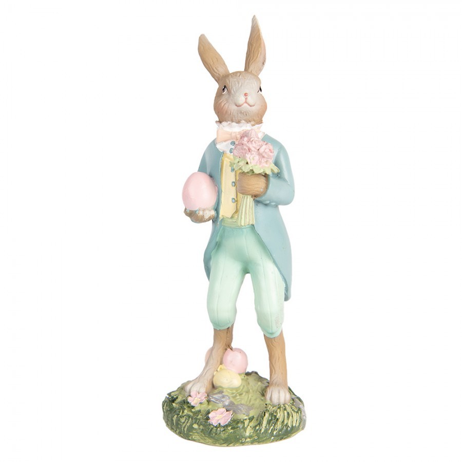 Dekorace králíček s květinami a vajíčkem - 5*5*13 cm Clayre & Eef Dekorace králíček s květinami a vajíčkem - 5*5*13 cm Clayre & Eef