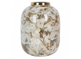 Béžová kovová váza s květinovým motivem Flowers Gold - Ø 17*22 cm