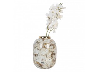 Béžová kovová váza s květinovým motivem Flowers Gold - Ø 17*22 cm