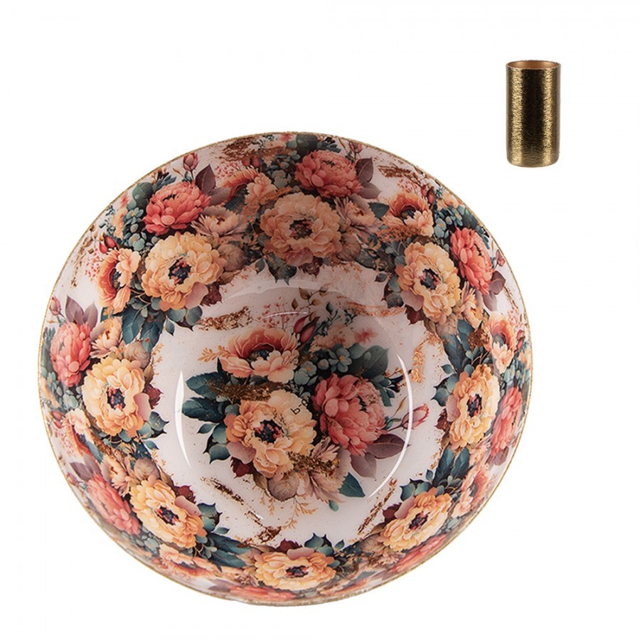 Zlatý kovový svícen s růžovými květy Flowers Gold - Ø 14*6 cm