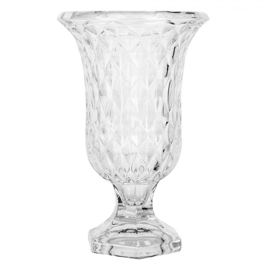 Transparentní skleněná váza s dekorem M - Ø 15*23 cm