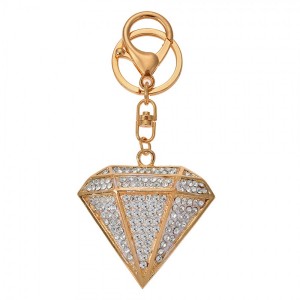 Zlatý kovový přívěšek na klíče s kamínky diamant - 5*2*6 cm