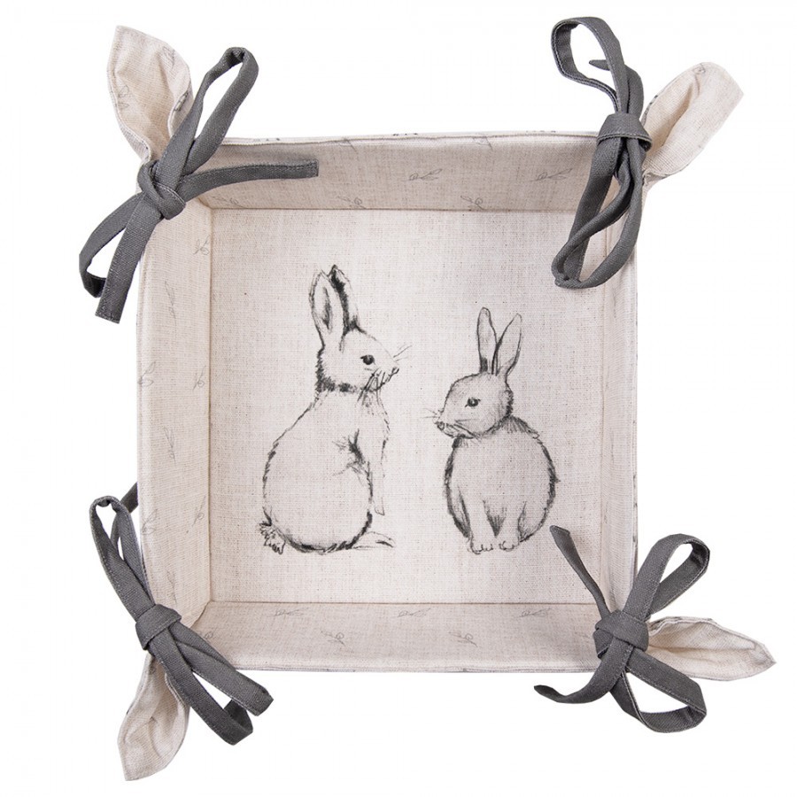 Béžový textilní košík na pečivo s králíčkem Bunny Buddies - 35*35*8 cm