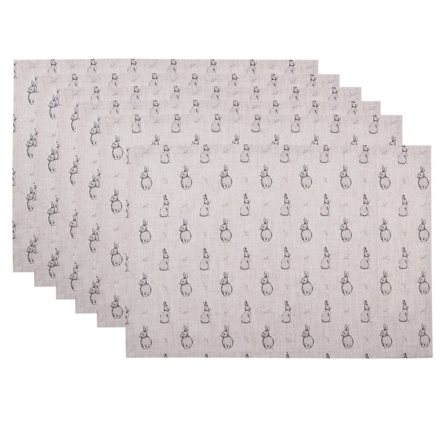 6 ks béžové textilní prostírání s králíčkem Bunny Buddies - (6) 48*33 cm