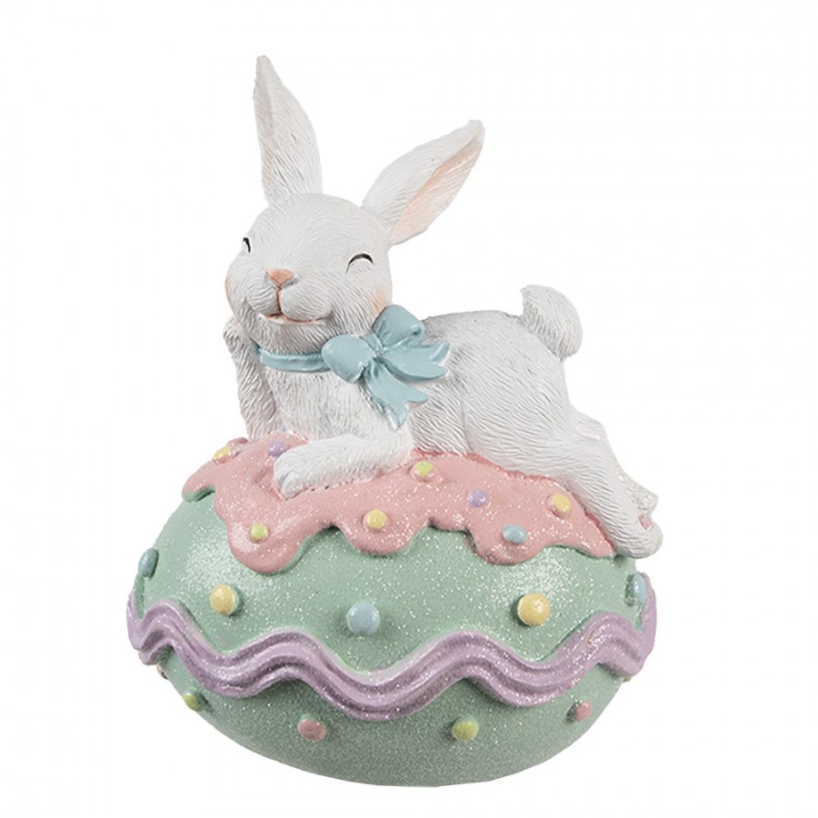 Dekorace králík s mašlí na zeleném vajíčku - 11*9*15 cm
