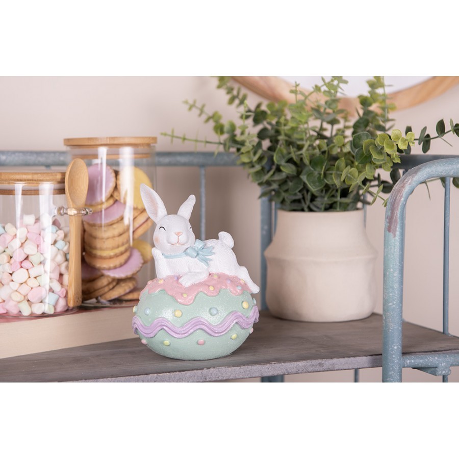 Dekorace králík s mašlí na zeleném vajíčku - 11*9*15 cm