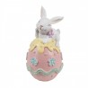 Dekorace králík s mašlí na růžovém vajíčku s květy - 9*9*17 cm