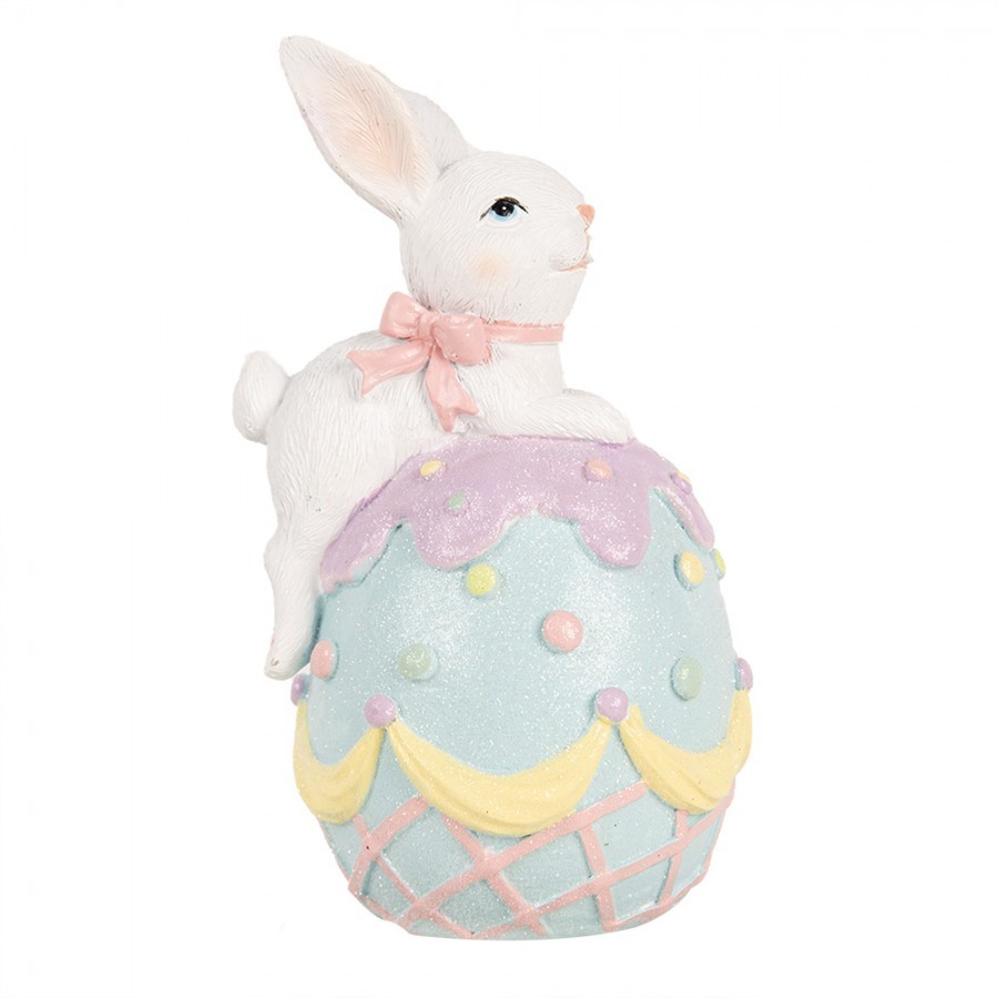 Dekorace králík s mašlí na modrém vajíčku - 9*9*17 cm