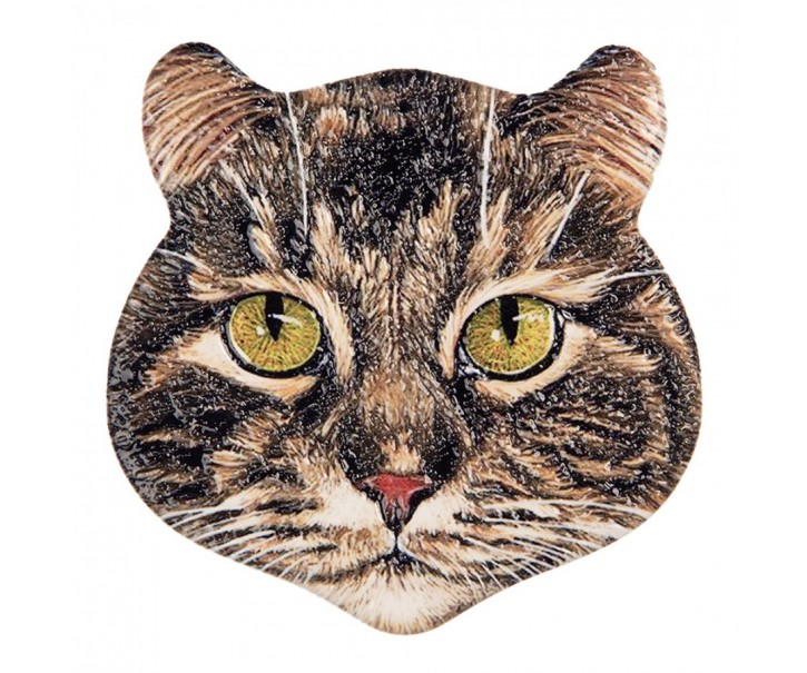 Keramický magnet halava kočka Cat - 7*7*1 cm Clayre & Eef