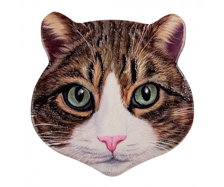 Keramicko-korková podložka pod nádobí hnědá kočka - 20*20*1 cm Clayre & Eef