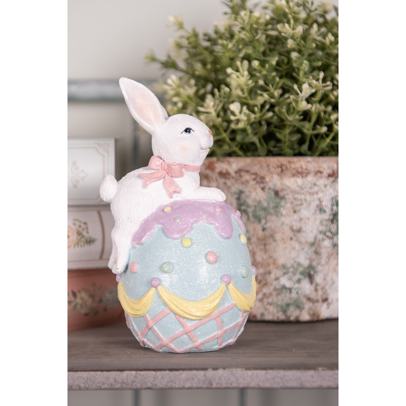 Dekorace králík s mašlí na modrém vajíčku - 9*9*17 cm