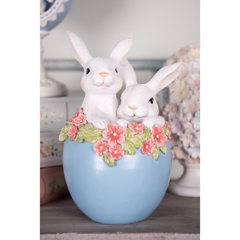Dekorace králíci v modrém vajíčku - 13*12*21 cm
