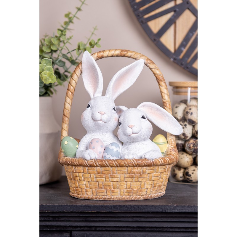 Dekorace králíci v košíčku s vajíčky - 17*13*20 cm