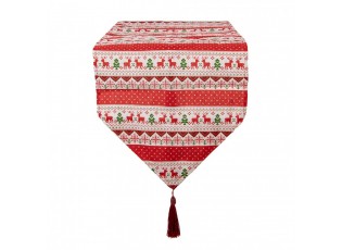 Červený běhoun se střapcem a jeleny Christmas Rustic - 33*180 cm