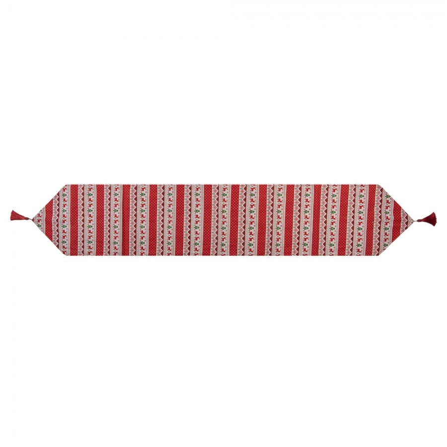 Červený běhoun se střapcem a jeleny Christmas Rustic - 33*180 cm