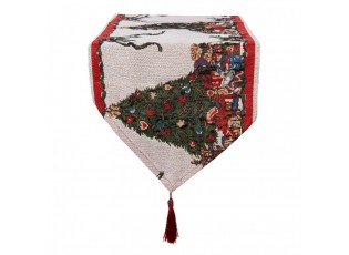 Béžový běhoun se střapcem a vánočními stromky Christmas Rustic - 33*180 cm